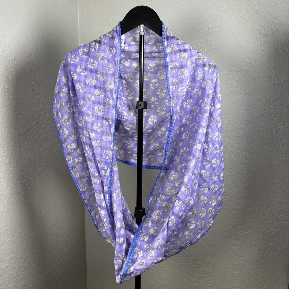 J. Jill Lavender Floral Sheer Mesh Infinity Cotton Scarf Shawl Wrap